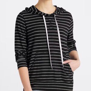 Kaileigh Black and White Striped Hoodie Top